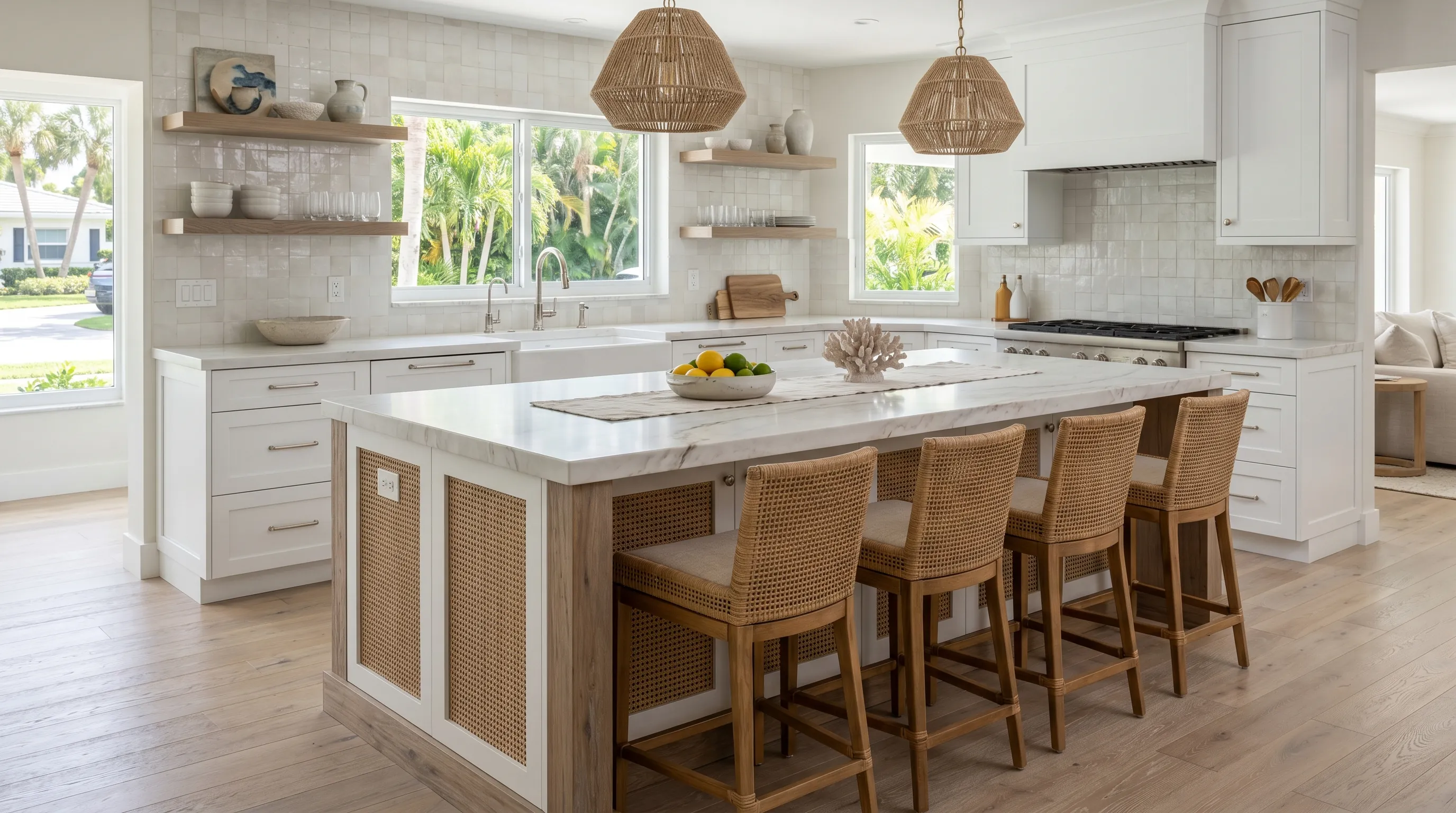 Delray Beach kitchen island upgrade with stone countertops and refined cabinet details